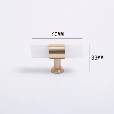Natural Marble and Crystal T-Bar Cabinet Handles – Modern Brass Knobs for Kitchen Dresser and Furniture Pulls