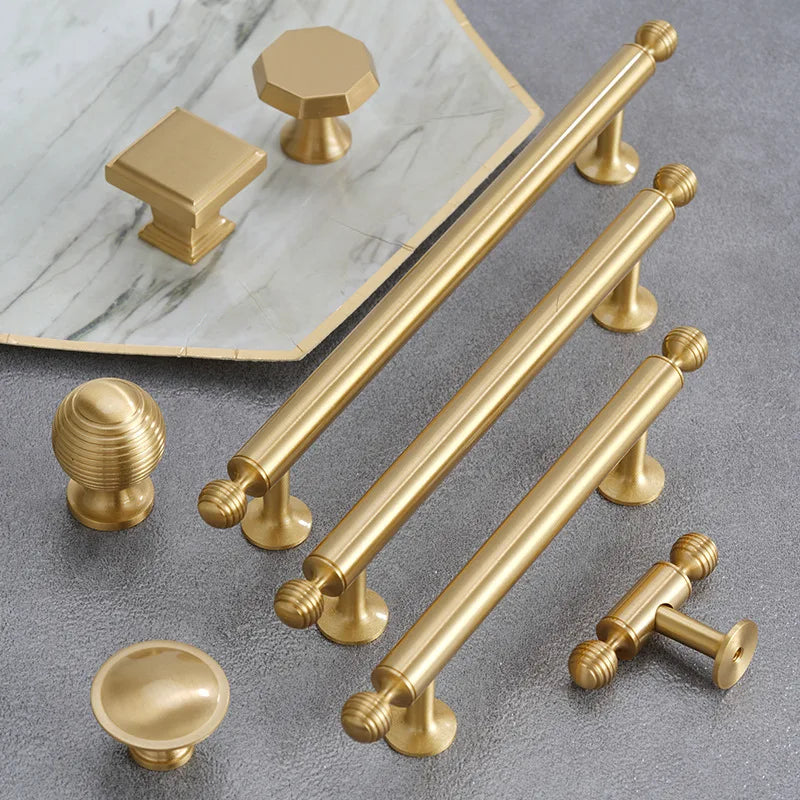 Satin Brushed Gold Brass Cabinet Handles – Modern Wardrobe and Drawer Knobs with French Style Handles