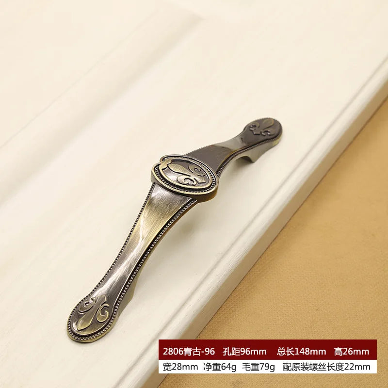 Retro Bronze Cabinet Handles - Antique Metal Kitchen Door Pulls and Wardrobe Knobs 128mm 2806-96mm Handles