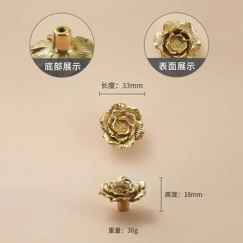 Luxury Brass Flower and Leaf Cabinet Handles – Chinese-Style Decorative Pulls for Wardrobes and Drawers 6-small / 1