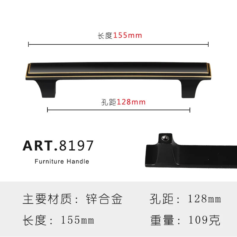 Zinc Alloy Solid Cabinet Door Handles – Modern Minimalist Knobs for Wardrobe and Kitchen Furniture 8197-128 Handles