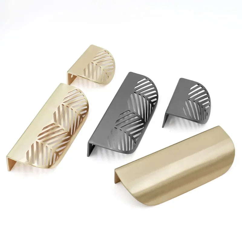 Modern Gold Leaf Cabinet Handles - Brushed Zinc Alloy Hollow Pulls for Furniture and Drawers Handles