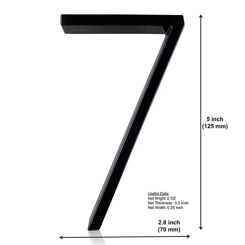 125mm 3D Black Zinc House Numbers – Arabic Numerals with Floating Doorplate Holder 7 / 125MM Brass Letters