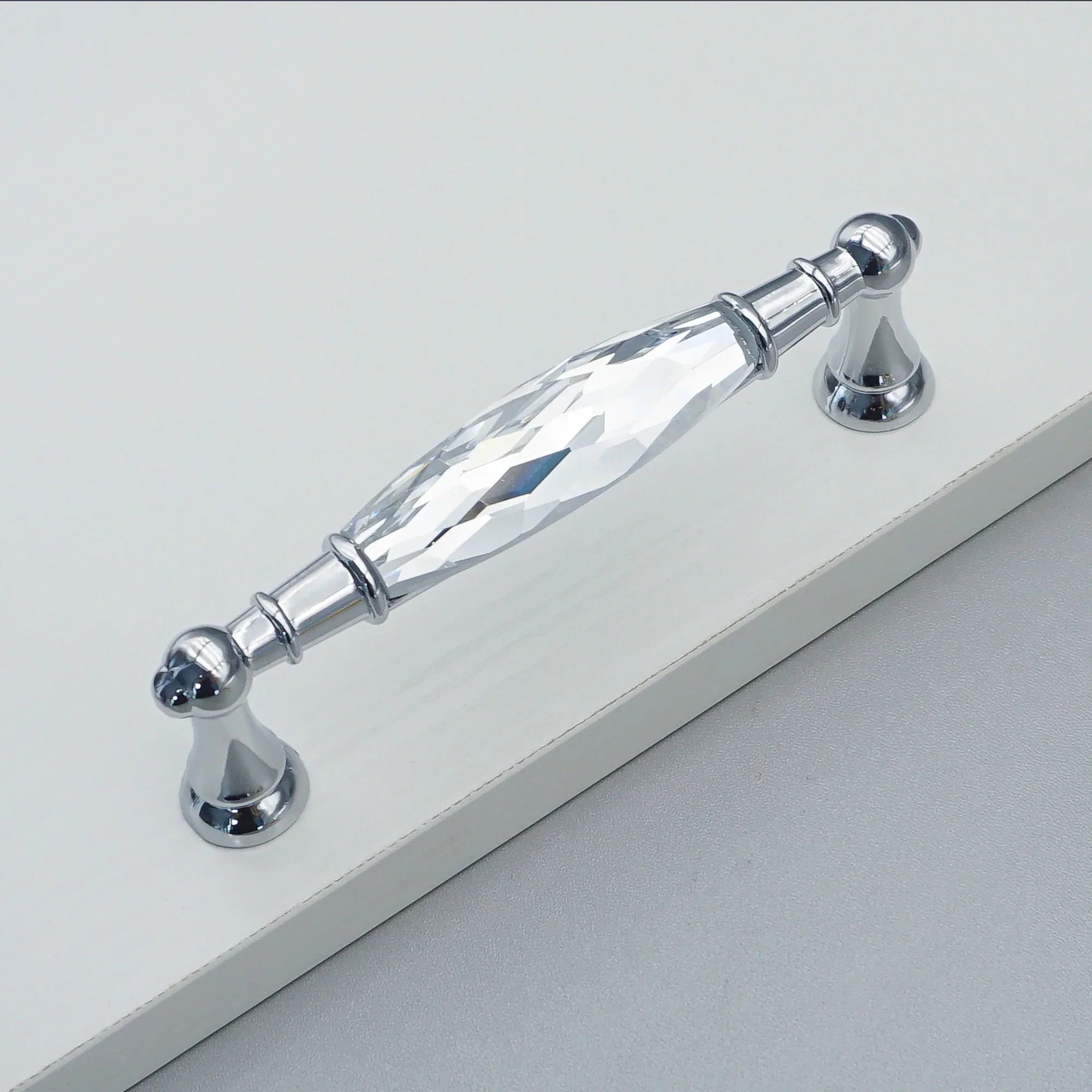Luxury Gold Chrome Cabinet Handles – Modern Zinc Alloy and Crystal Glass Drawer Knobs for Wardrobes and Dressers 128mm