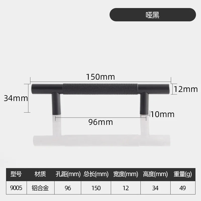 Long Knurled Aluminum Alloy Cabinet Handles – Kitchen Drawer Pulls and T-Bar Wardrobe Furniture Hardware Black Knurled