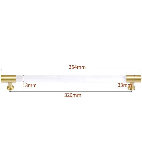 Transparent Acrylic Furniture Handles – Brass Cabinet Pulls and Wardrobe Knobs 354mm length Handles