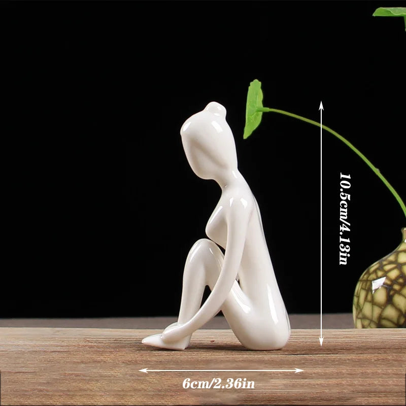 Ceramic Yoga Pose Figurine – Abstract Lady Sculpture in 12 Styles for Home & Studio Decor White H Homedecor
