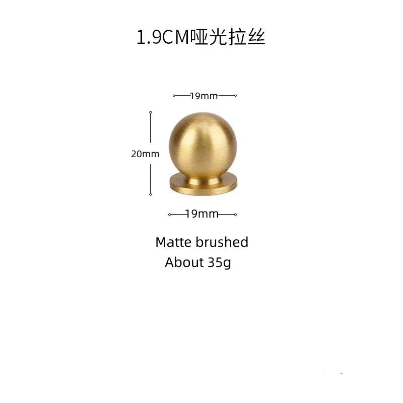 Solid Brass Ball Cabinet Knobs - Vintage Single-Hole Wardrobe and Drawer Handles Matte brushed 19mm Knobs