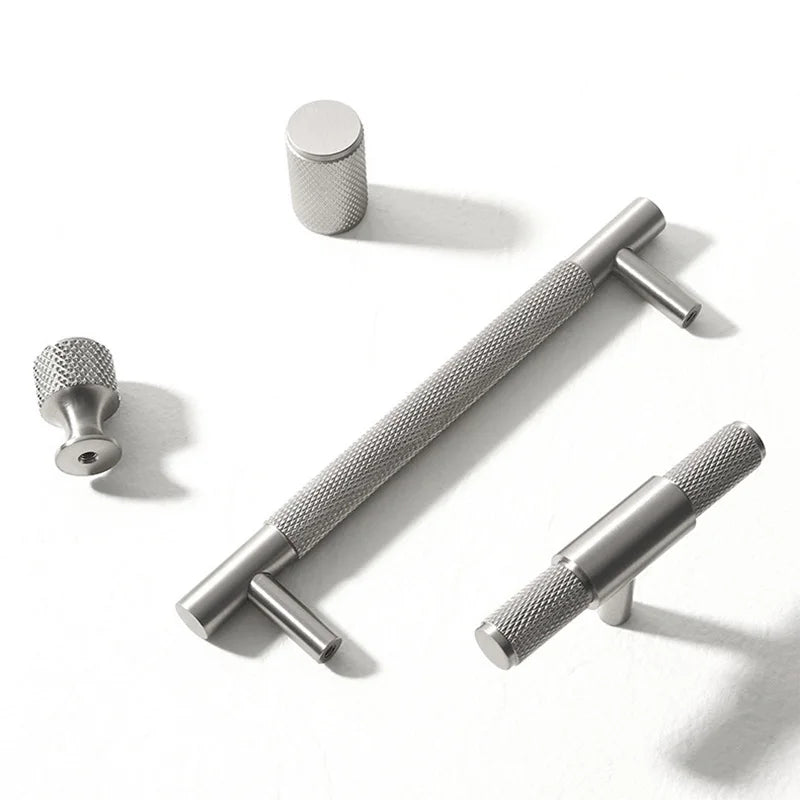 Solid Brass Knurled Cabinet Handles – Brushed Nickel Wardrobe Pulls and Textured Bar Knobs Handles