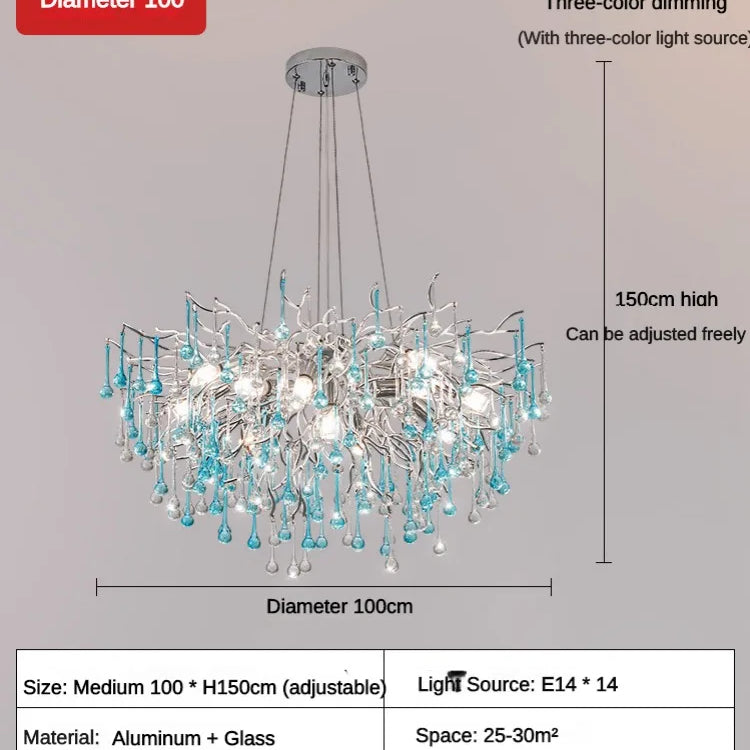 Blue Water-Drop Crystal Chandelier – configuration option 7