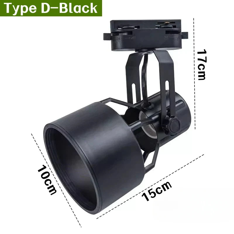 E27 LED Track Light Holder Base - 2-Wire Rotatable Ceiling Rail Lamp Fittings D Black ceiling light