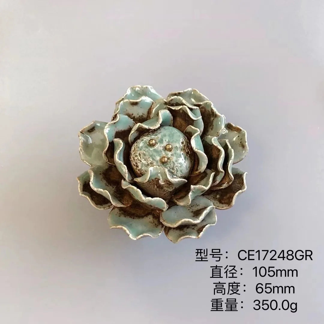 Handmade Ceramic Flower Knobs – Creative Cabinet and Drawer Knobs for Furniture Accessories CE17248GR Knobs