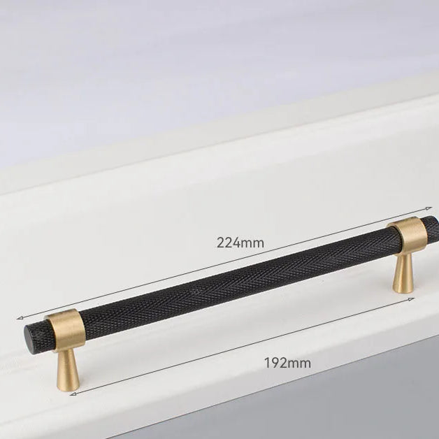 Solid Brass Knurled Cabinet Handles – Gold and Black Wardrobe Knobs and Drawer Pulls 9010-224B Handles