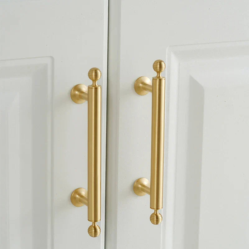 Satin Brushed Gold Brass Cabinet Handles – Modern Wardrobe and Drawer Knobs with French Style Handles