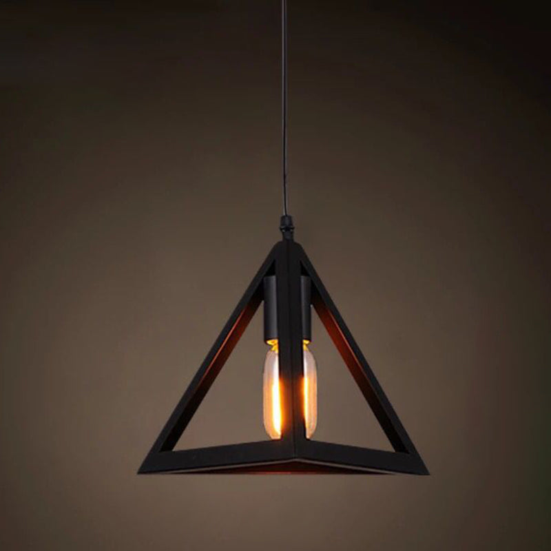 Catherine - Adjustable Industrial Pendant Light With Metal Cage (Various Shapes) Black / Triangle