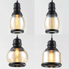 Meredith - Multi - Pendant Industrial Ceiling Light With Amber Glass Shades
