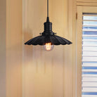 Vintage Industrial Hanging Lamp Black Scalloped Metal Indoor Ceiling Light Fixture 1 - Bulb