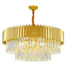 Postmodern Round Gold Stainless Steel Crystal Led Chandelier - Contemporary Illumination For Dining