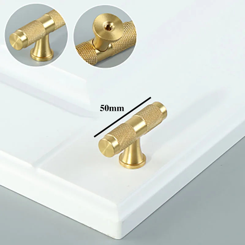 Gold Knurled Brass Handles – Textured Kitchen Cabinet Pulls and Wardrobe Knobs (50-500mm) 2 inches length / 1 piece