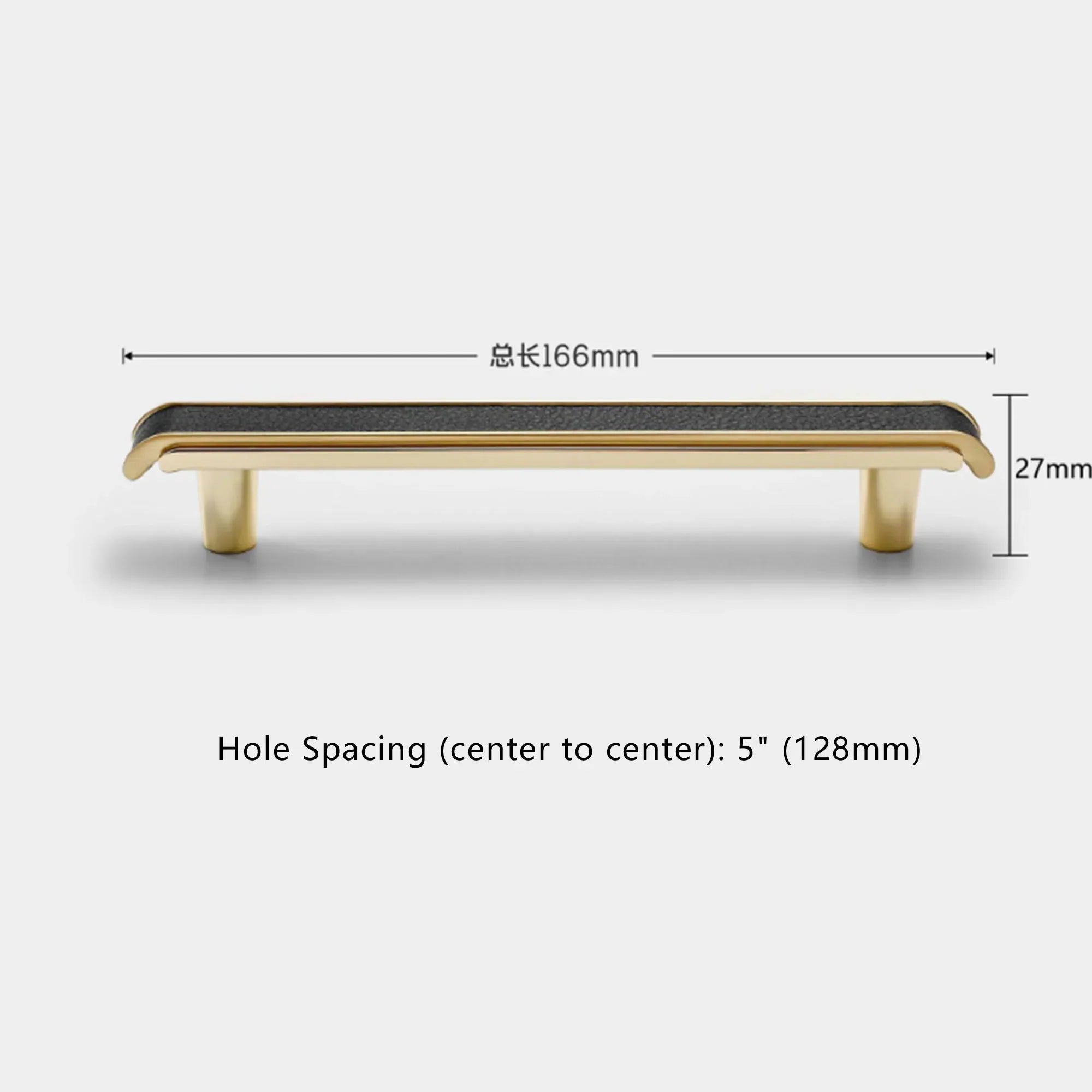 Black Leather and Gold Zinc Alloy Cabinet Handle – Luxury Drawer Pull for Wardrobes and Dressers (128mm) 128mm / CHINA