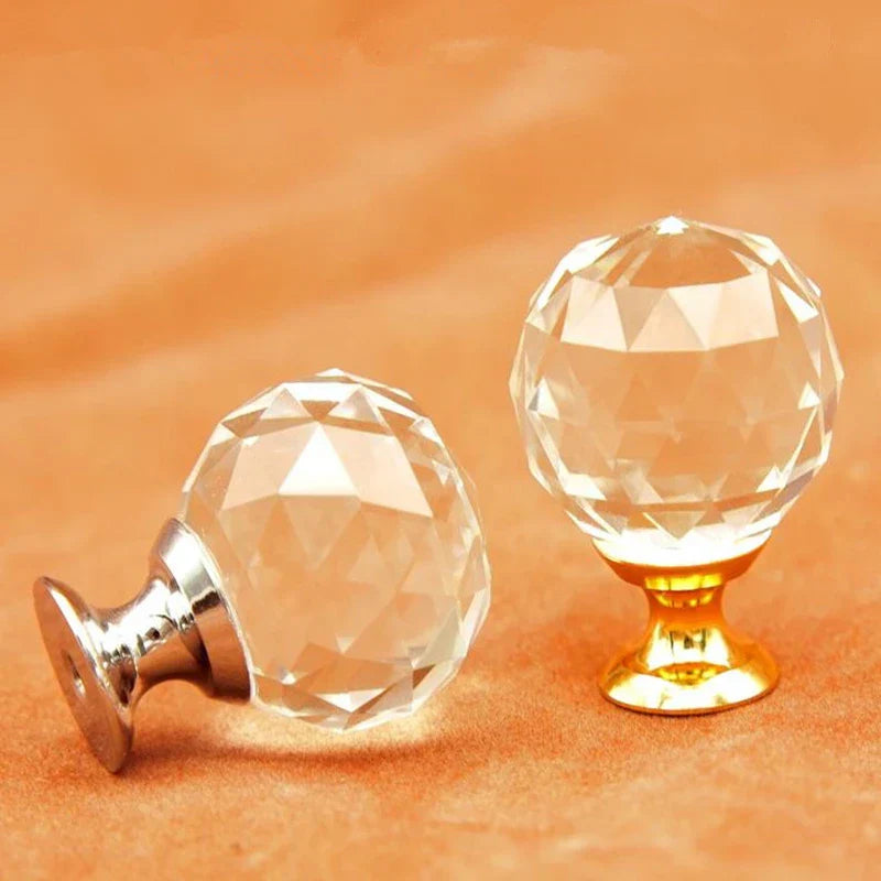 Clear Crystal Cabinet Knobs – Chrome & Gold Base Glass Drawer Pulls in 20mm 25mm 30mm 40mm Knob