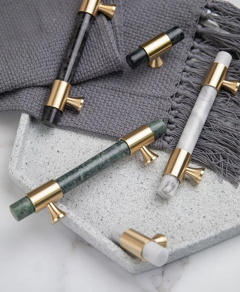 Natural Stone Cabinet Handles – Brass and Marble Wardrobe Knobs for Nordic Furniture Handles