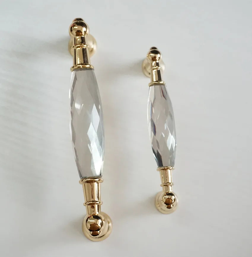 Modern Crystal Glass Drawer Handles – Gold and Black Cabinet Pulls for Dressers and Cupboards (96mm/128mm) Handles