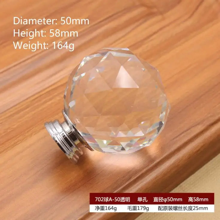 Round Cut Crystal Ball Knobs – Polished Chrome Cabinet Handles in 30mm 40mm 50mm (Clear Pink Blue Green Amber) 50mm