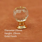 Clear Crystal Cabinet Knobs – Chrome & Gold Base Glass Drawer Pulls in 20mm 25mm 30mm 40mm 20mm gold Knob