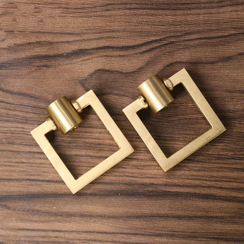 2pcs Brass Cabinet Door Handles – Single Hole Square Cupboard Pull Rings Handles