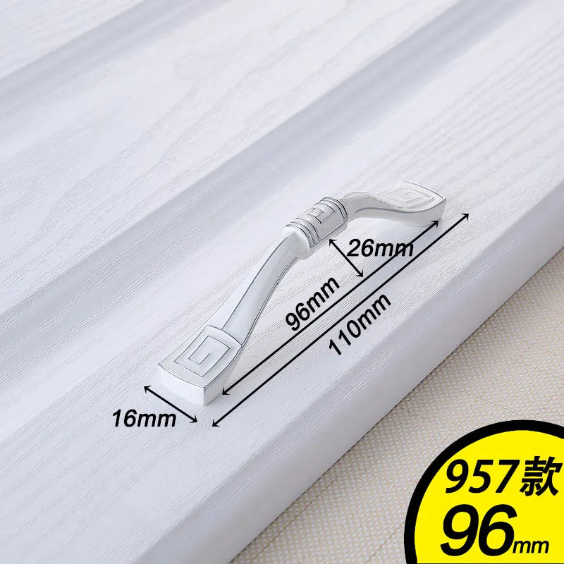 European Ivory White Cabinet Handle – Elegant Zinc Alloy Drawer Pulls for Dressers Closets and Cupboards (96mm) 957-96