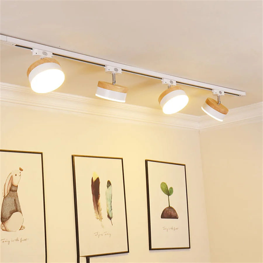 12W Nordic Wooden LED Track Light - COB Ceiling Spotlight for Home and Store Decor ceiling light
