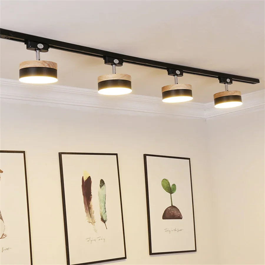 12W Nordic Wooden LED Track Light - COB Ceiling Spotlight for Home and Store Decor ceiling light