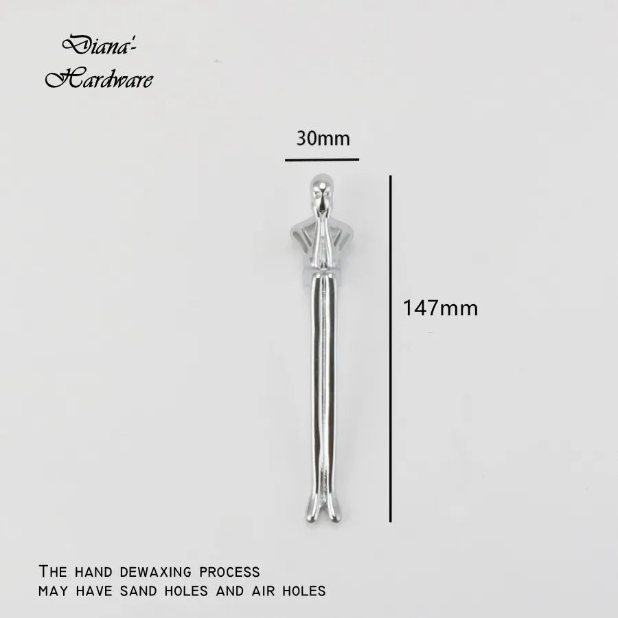 Nordic Brass Humanoid Cabinet Handle – Modern Luxury Drawer Pulls for Wardrobes and Cabinets (Single Hole) silvery