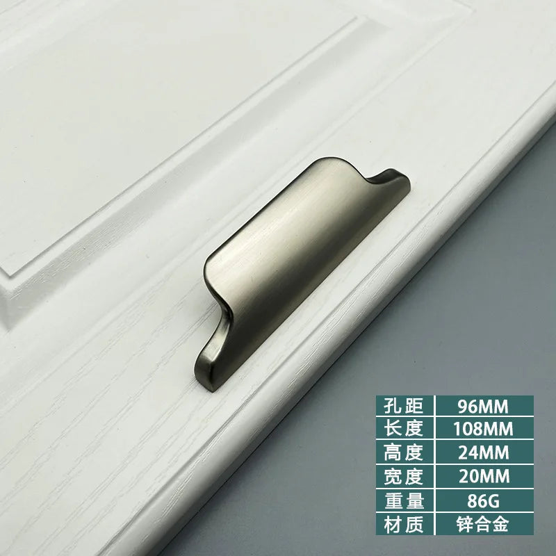 Luxury Zinc Alloy Curved Cabinet Handles - Modern Drawer Pulls for Wardrobes and Shoe Cabinets Nickel drawing 96mm