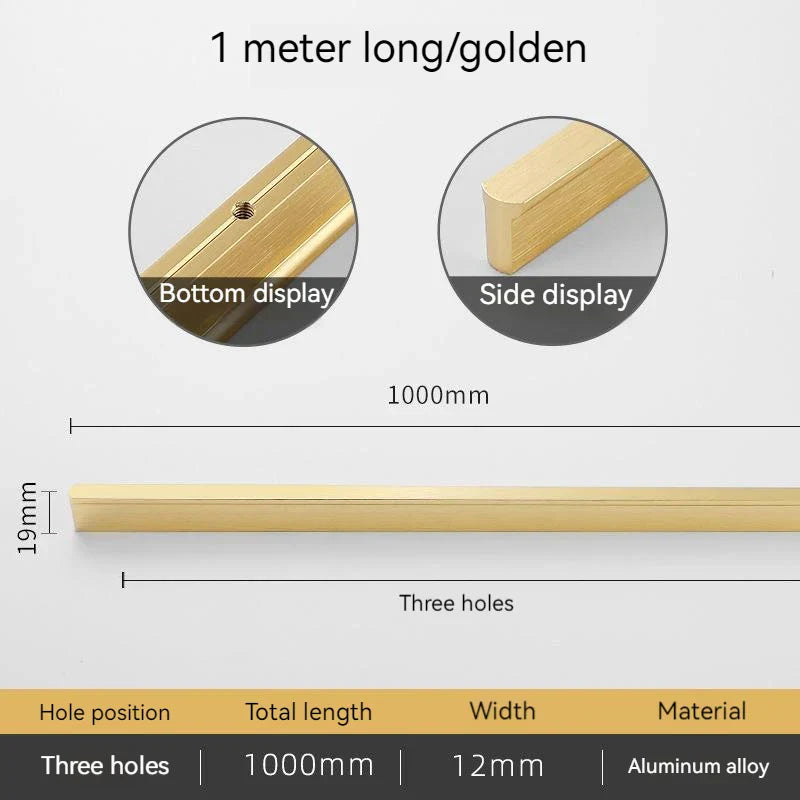 Minimalist Ultra-Long Aluminum Alloy Cabinet Handle – Modern Black and Gold Wardrobe Drawer Pull (800-1200mm) Brushed