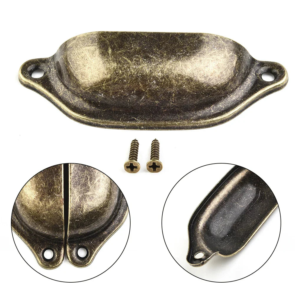 10Pcs Retro Antique Brass Shell Pull Handles – Vintage Kitchen Drawer and Cabinet Knobs 10pcs Door Pull