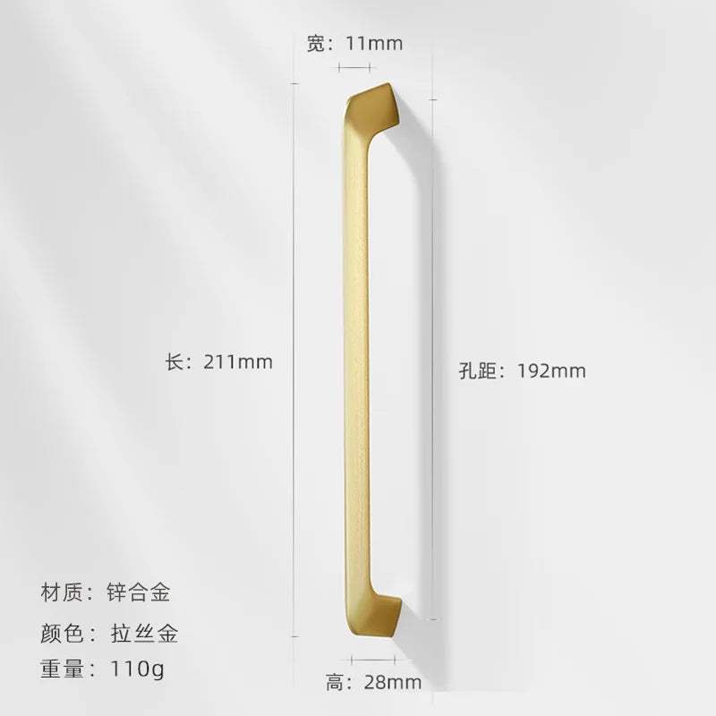 Modern Zinc Alloy Cabinet Handles - Kitchen Drawer Knobs for Wardrobes and Furniture Gold drawing 192mm Handles