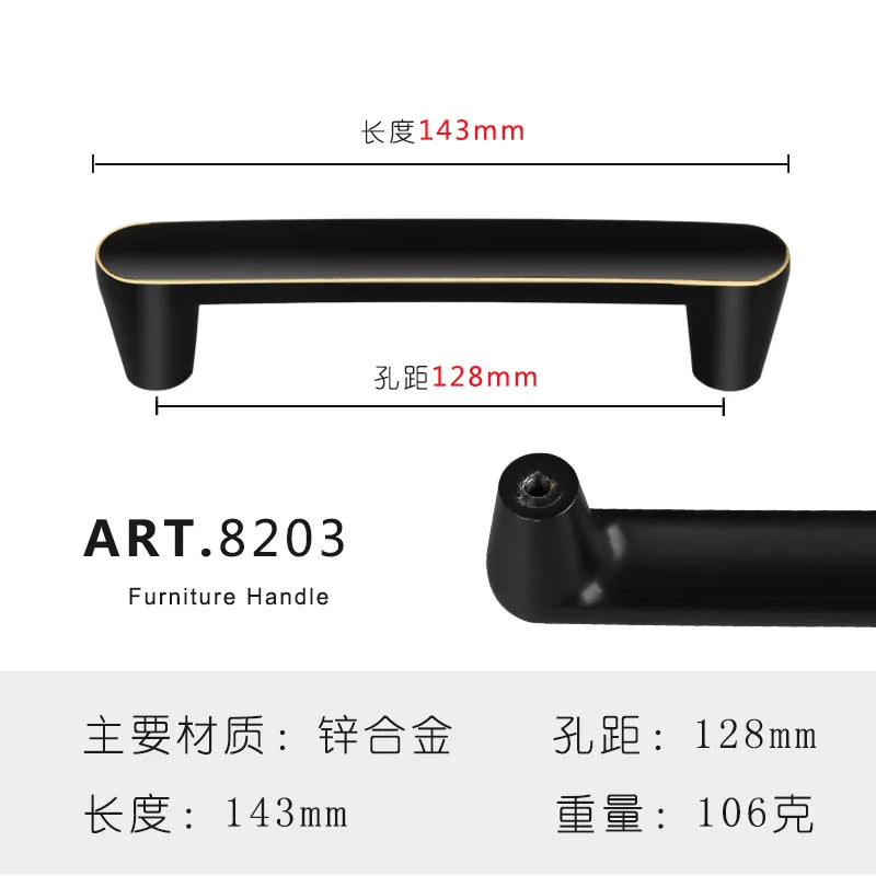 Zinc Alloy Solid Cabinet Door Handles – Modern Minimalist Knobs for Wardrobe and Kitchen Furniture 8203-128 Handles