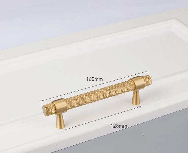 Solid Brass Knurled Cabinet Handles – Gold and Black Wardrobe Knobs and Drawer Pulls 9010-160G Handles
