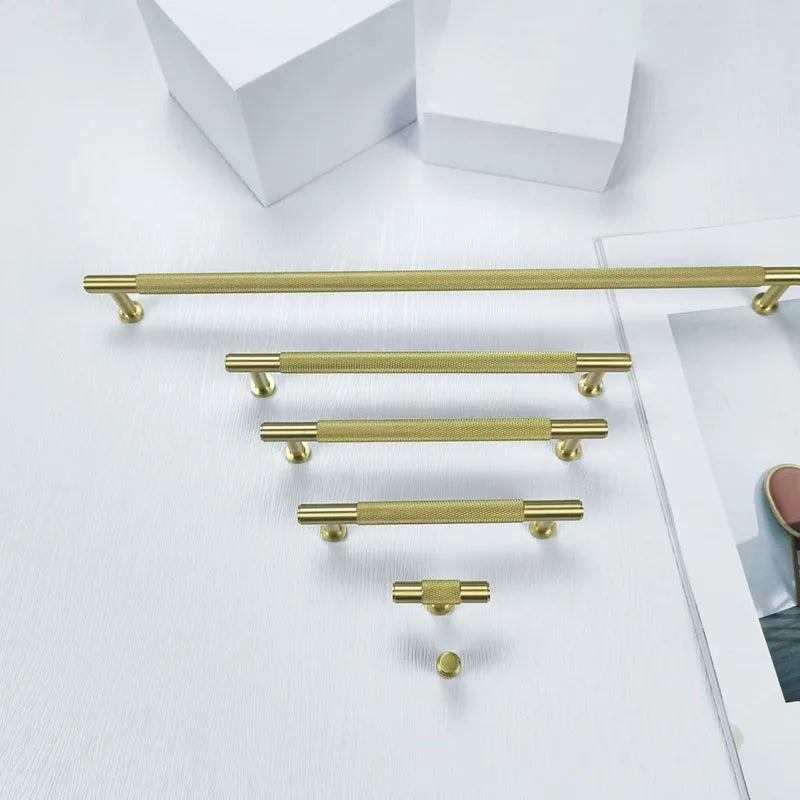 Knurled Brass Wardrobe Handles – Modern Kitchen Cabinet and Drawer Pull Bar Handles Handles