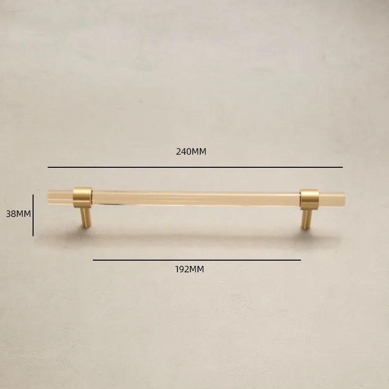 Champagne Acrylic and Brass Cupboard Handles – T-Bar Drawer Pulls for Bedroom and Bathroom 240mm Handles
