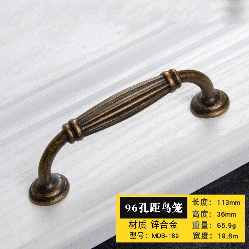 Antique Bronze Cabinet Handles - Retro Drawer Pulls Vintage Zinc Alloy Kitchen Hardware for Furniture Dresser and