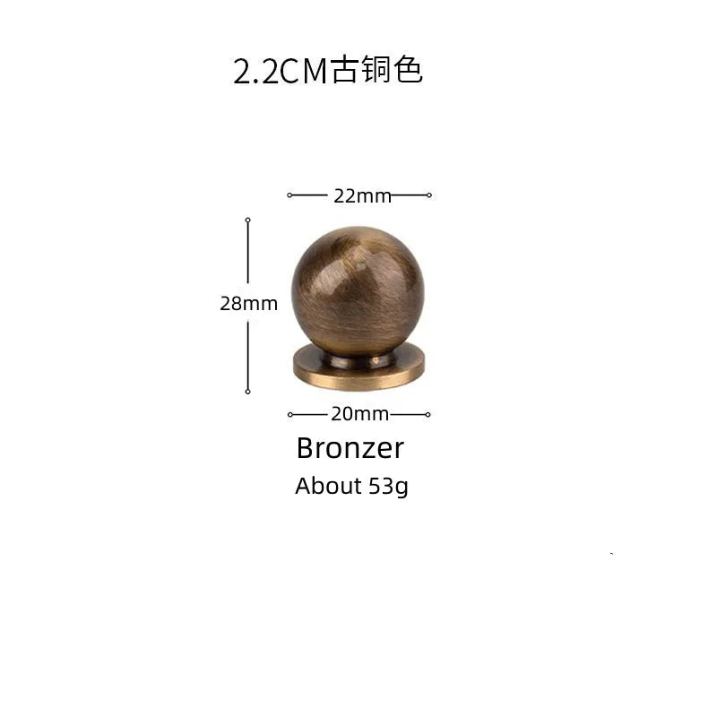 Solid Brass Ball Cabinet Knobs - Vintage Single-Hole Wardrobe and Drawer Handles Bronze 22mm Knobs