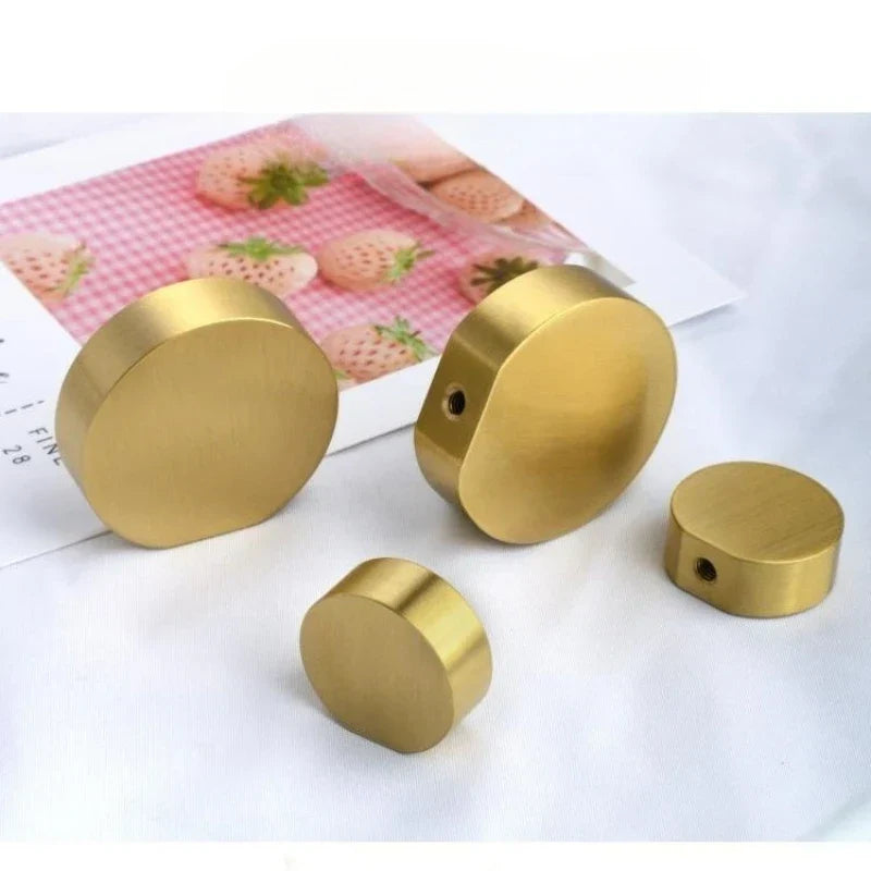 Modern Pure Brass Cabinet Handles - Single Hole Brushed Gold Drawer Knobs for Kitchen and Wardrobes Knonbs