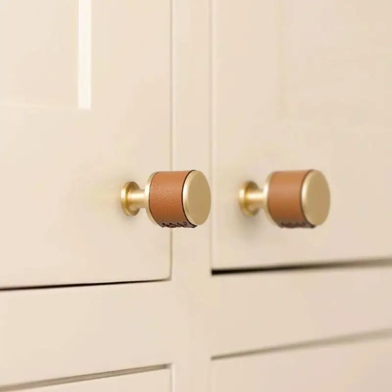 Brown/Black Leather Handles – Brass Knurled Cabinet Bar Handles and Furniture Knobs Handle