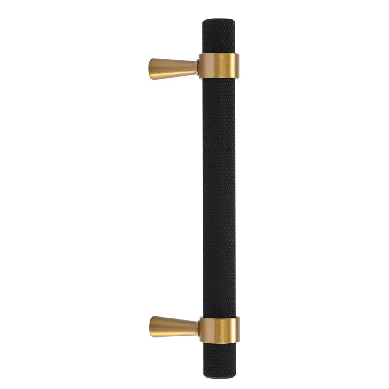 Solid Brass Knurled Cabinet Handles – Gold and Black Wardrobe Knobs and Drawer Pulls Handles