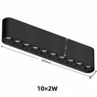 Black linear surface-mounted LED ceiling spotlight with ten adjustable spotlights