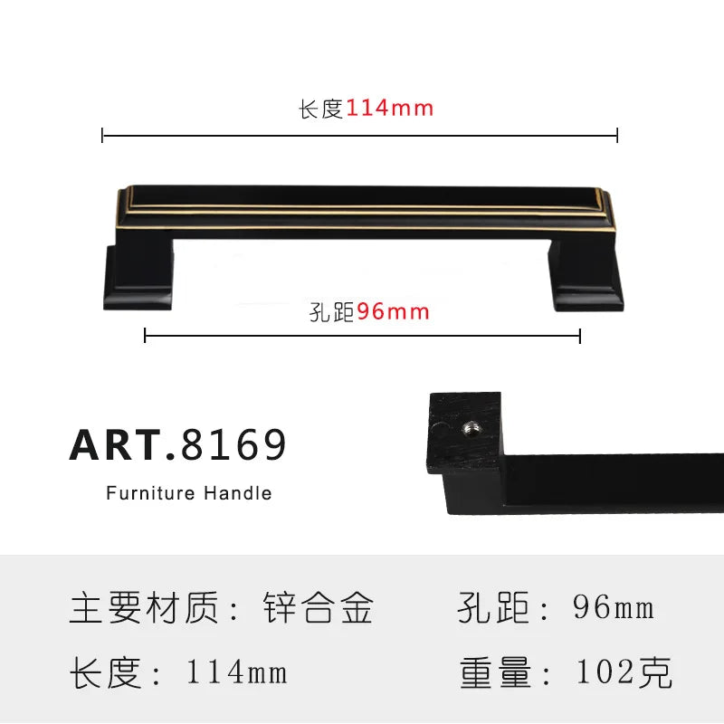 Zinc Alloy Solid Cabinet Door Handles – Modern Minimalist Knobs for Wardrobe and Kitchen Furniture 8169-96 Handles
