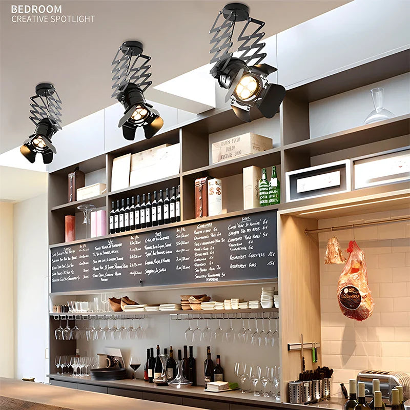 Vintage Track Lighting Fixture Rural Industrial Lift Ceiling Lamp Bar Clothing Retro Absorb Dome Light without E27 Bulb